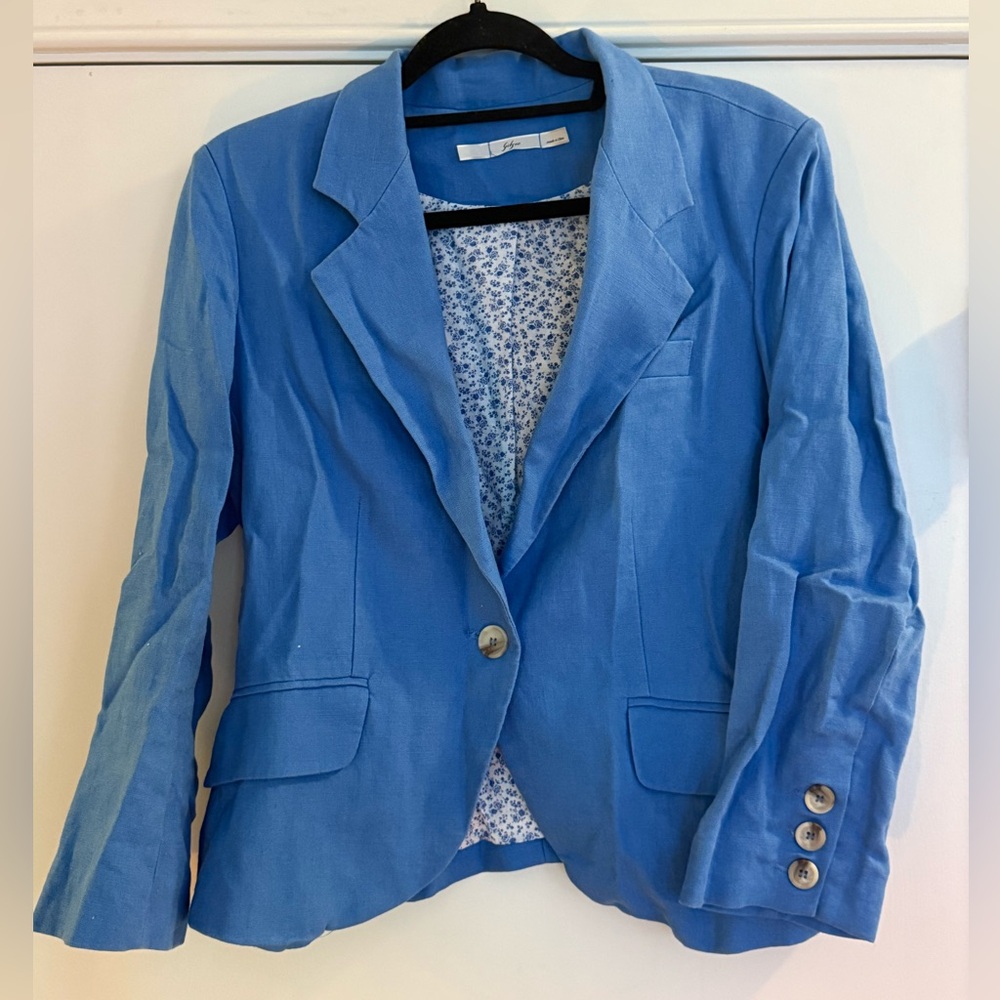 Gibson Sky Blue Single-Button Linen-Blend Blazer